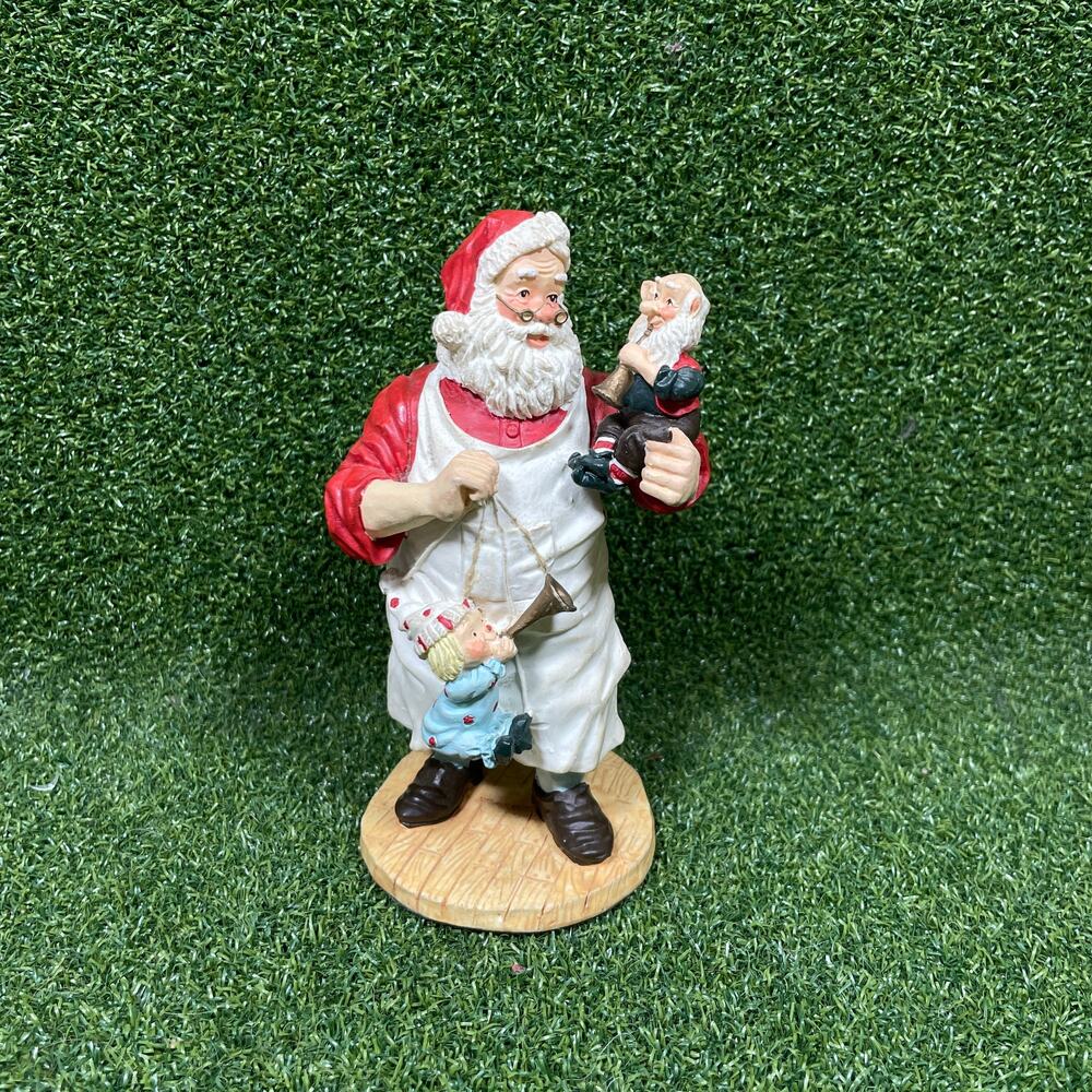 Vintage Dept 56 Santa Workshop with Elves Blowing Horn Christmas Figurine